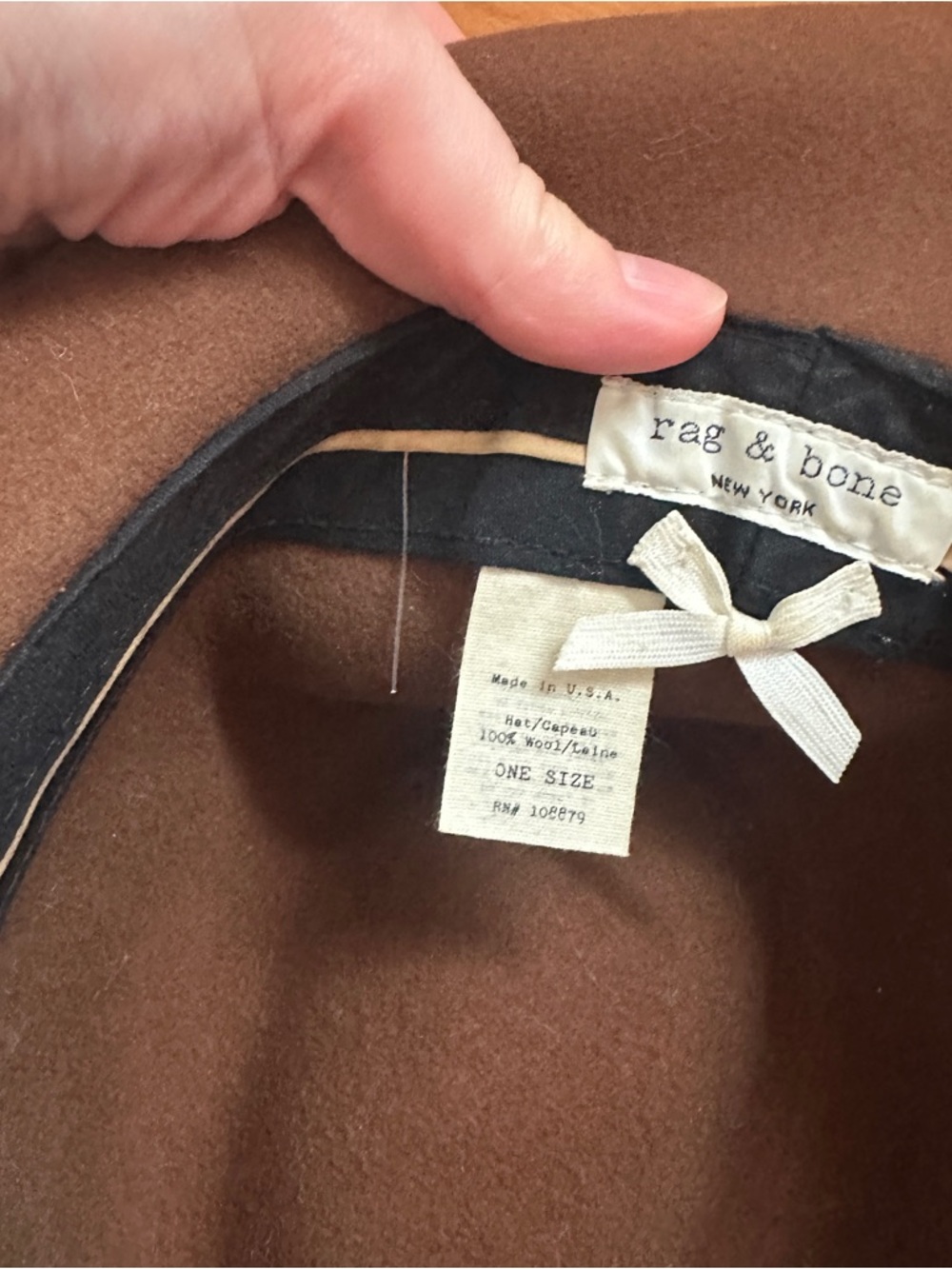 rag & bone Brown Wool Felt Fedora with Ribbon Bow - Picture 5 of 5